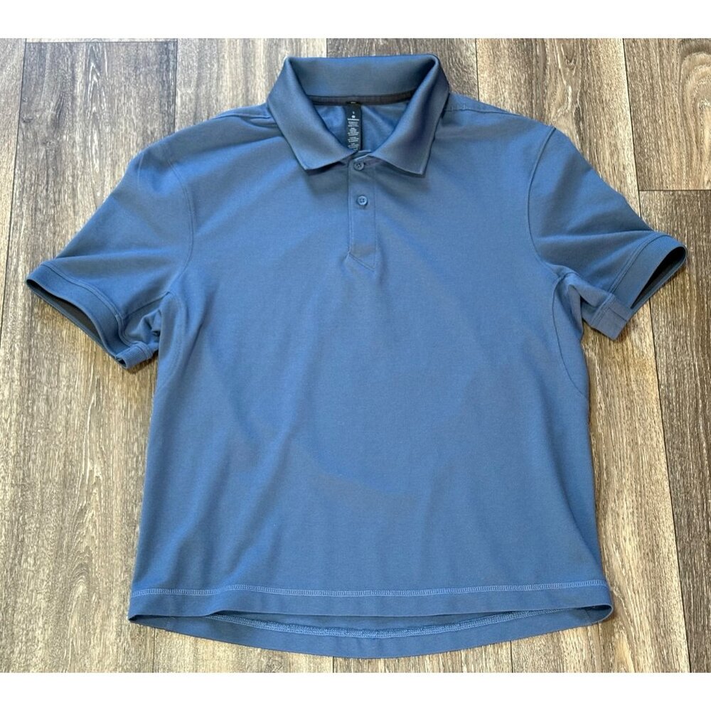 LULULEMON MENS POLO SHIRT BLUE SMALL PERFORMANCE GOLF OUTDOOR STRETCH BREATHABLE
